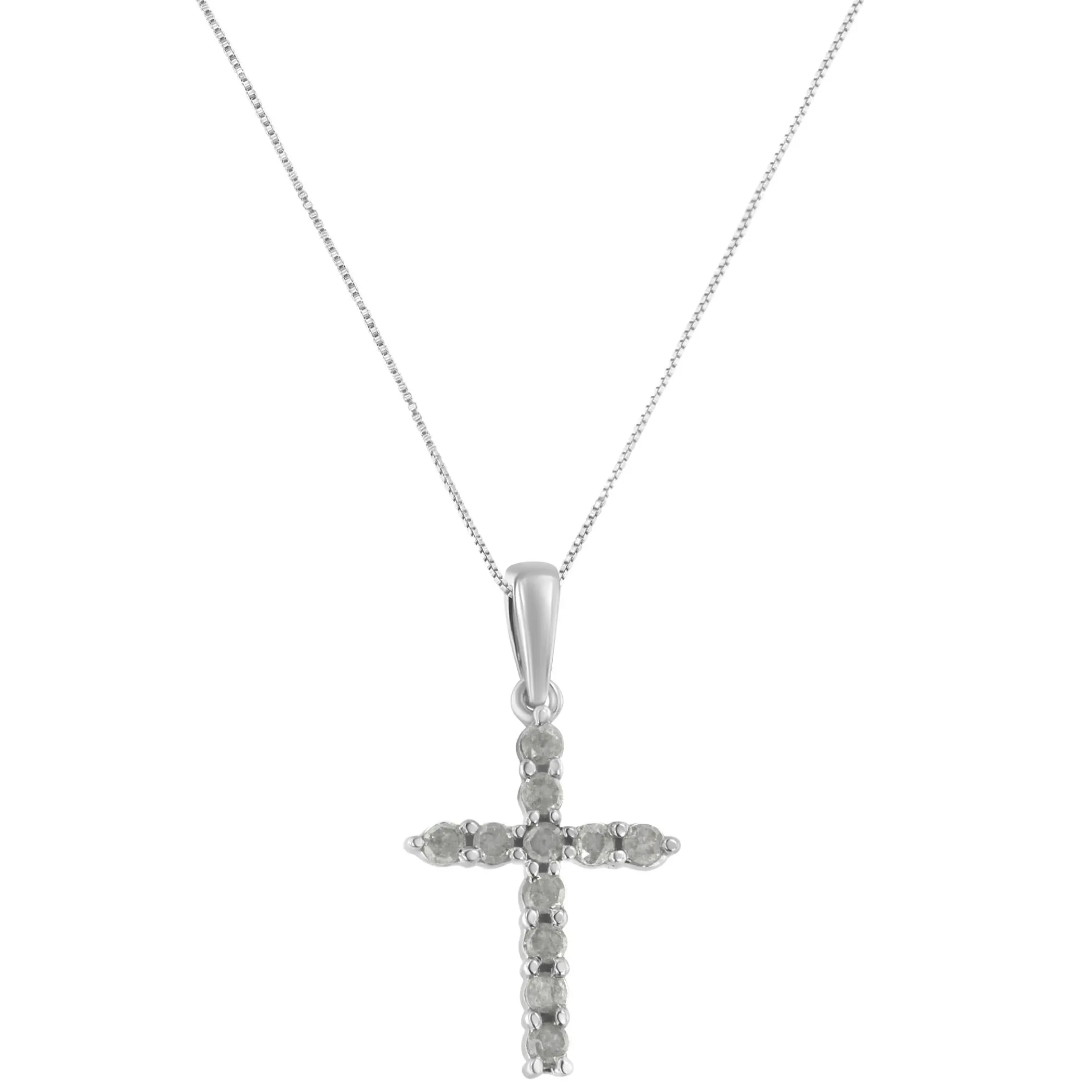 .925 Sterling-Silver 1/3 cttw Prong-Set Diamond Traditional Cross 18" Pendant Necklace (I-J Color, I3 Clarity)