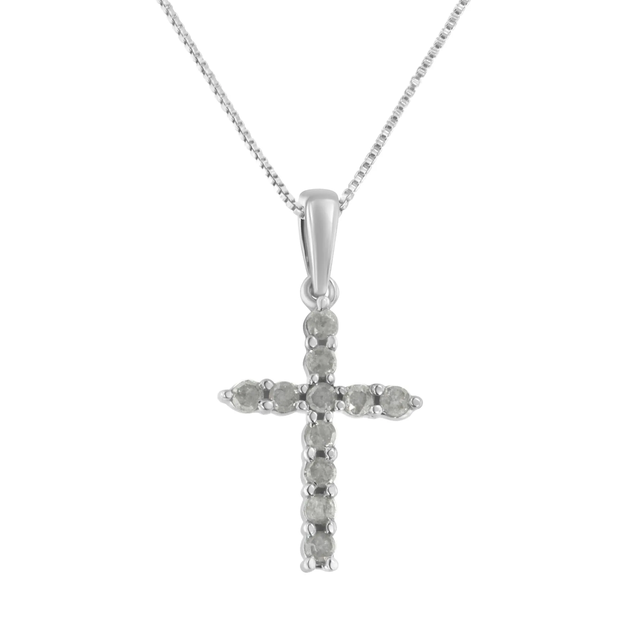 .925 Sterling-Silver 1/3 cttw Prong-Set Diamond Traditional Cross 18" Pendant Necklace (I-J Color, I3 Clarity)