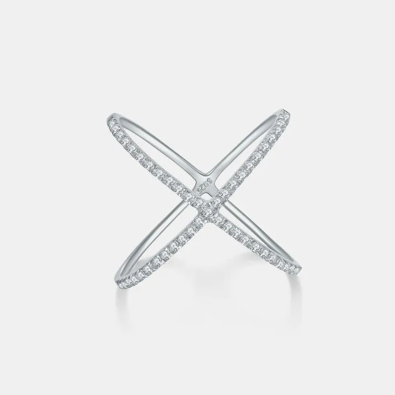 925 Sterling Silver Moissanite Crisscross Ring