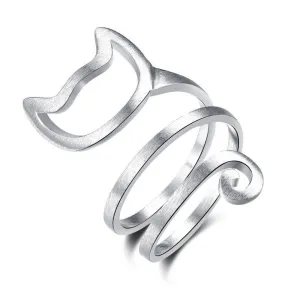 925 Sterling Silver Winding Cat adjustable Rings