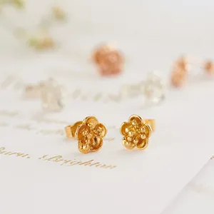 9ct Gold Bridal Flower Stud Earrings