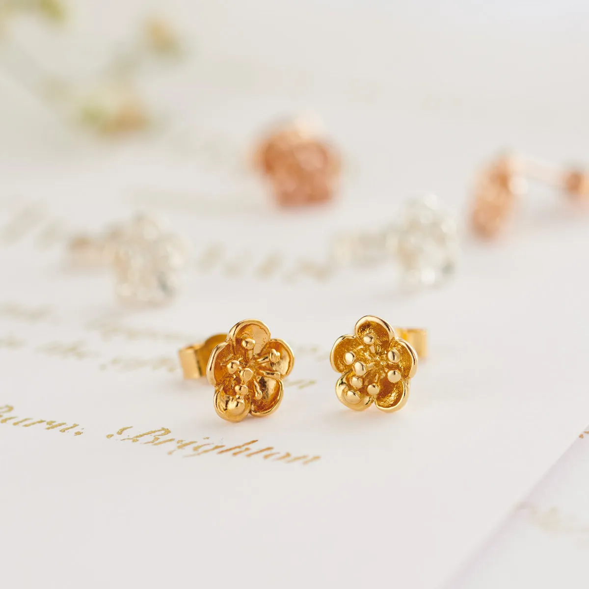 9ct Gold Bridal Flower Stud Earrings