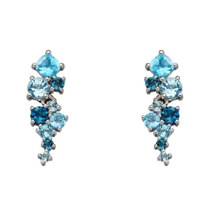 9ct White Gold Blue Topaz Cascading Cluster Earrings GE2225T