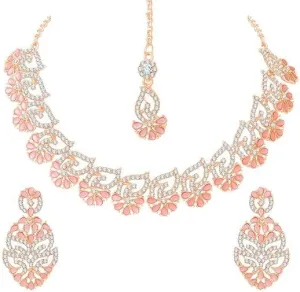 AD Studded Necklace Jewelry Set with Earrings & Maang Tikka for Women Indian Jewelry Set