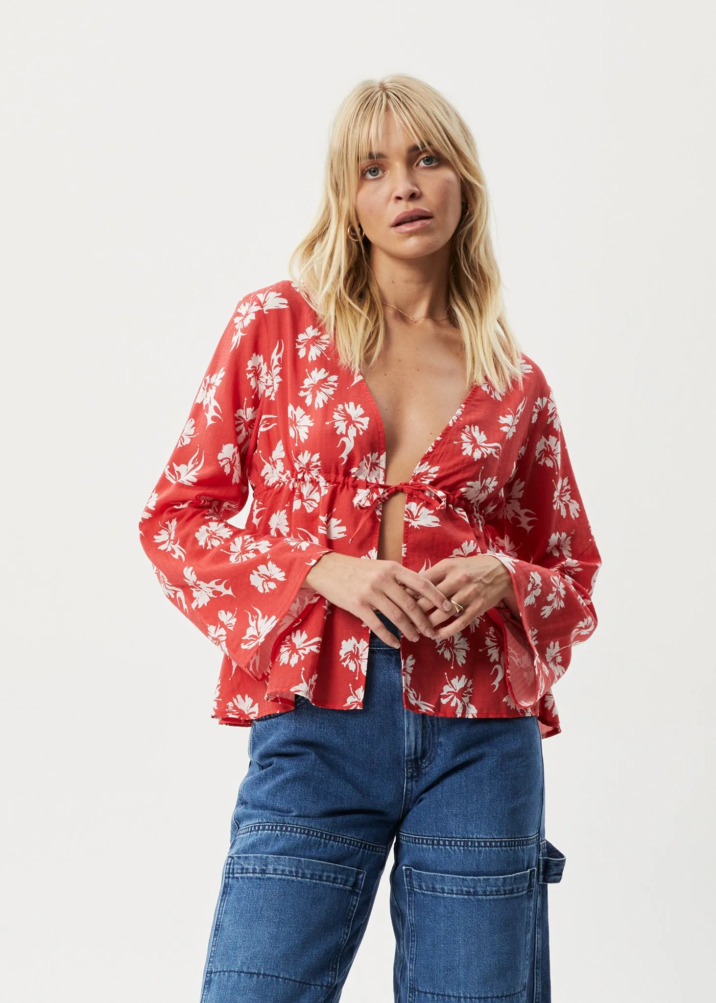 AFENDS Womens Hibiscus - Tie Blouse - Hibiscus