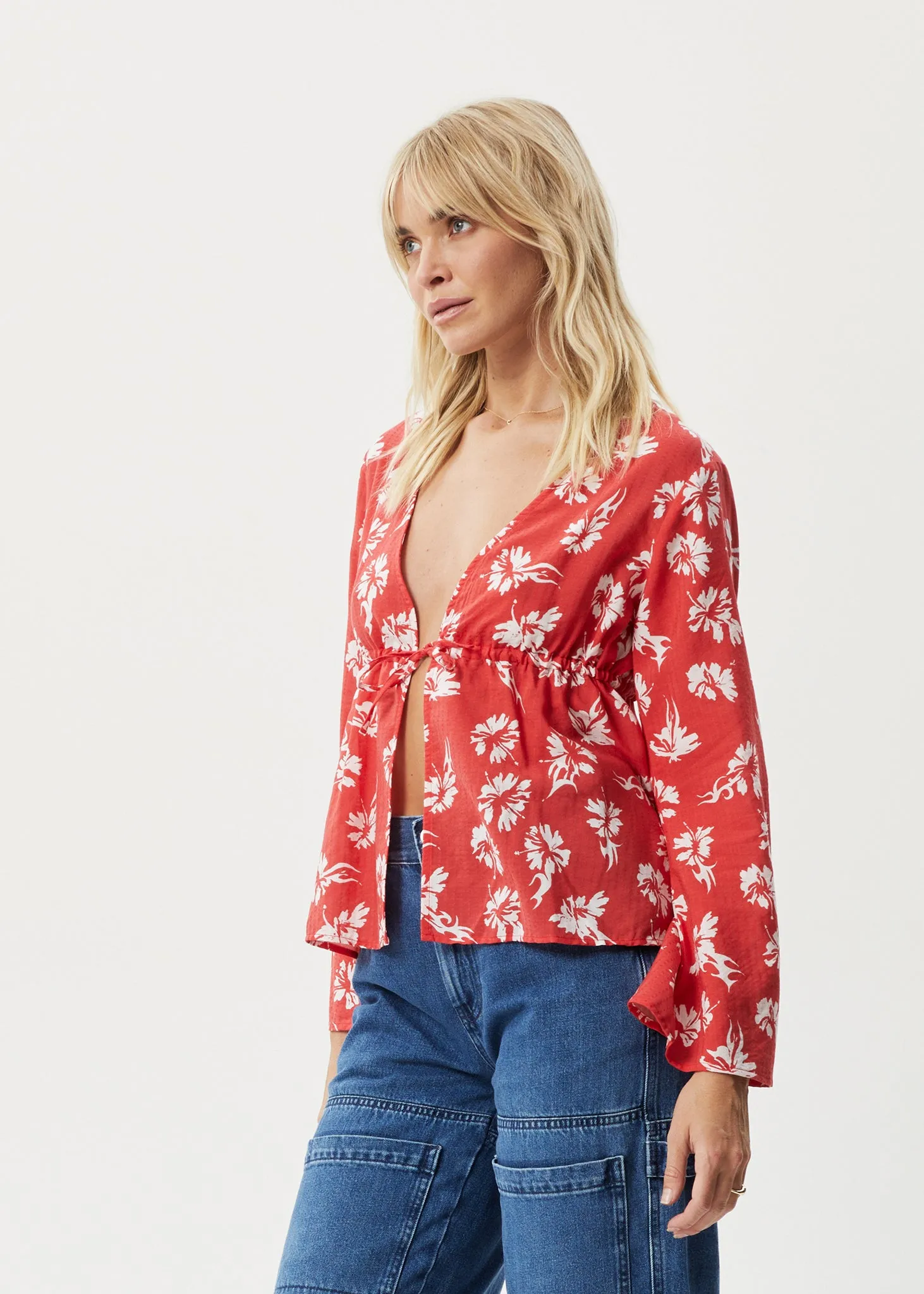 AFENDS Womens Hibiscus - Tie Blouse - Hibiscus