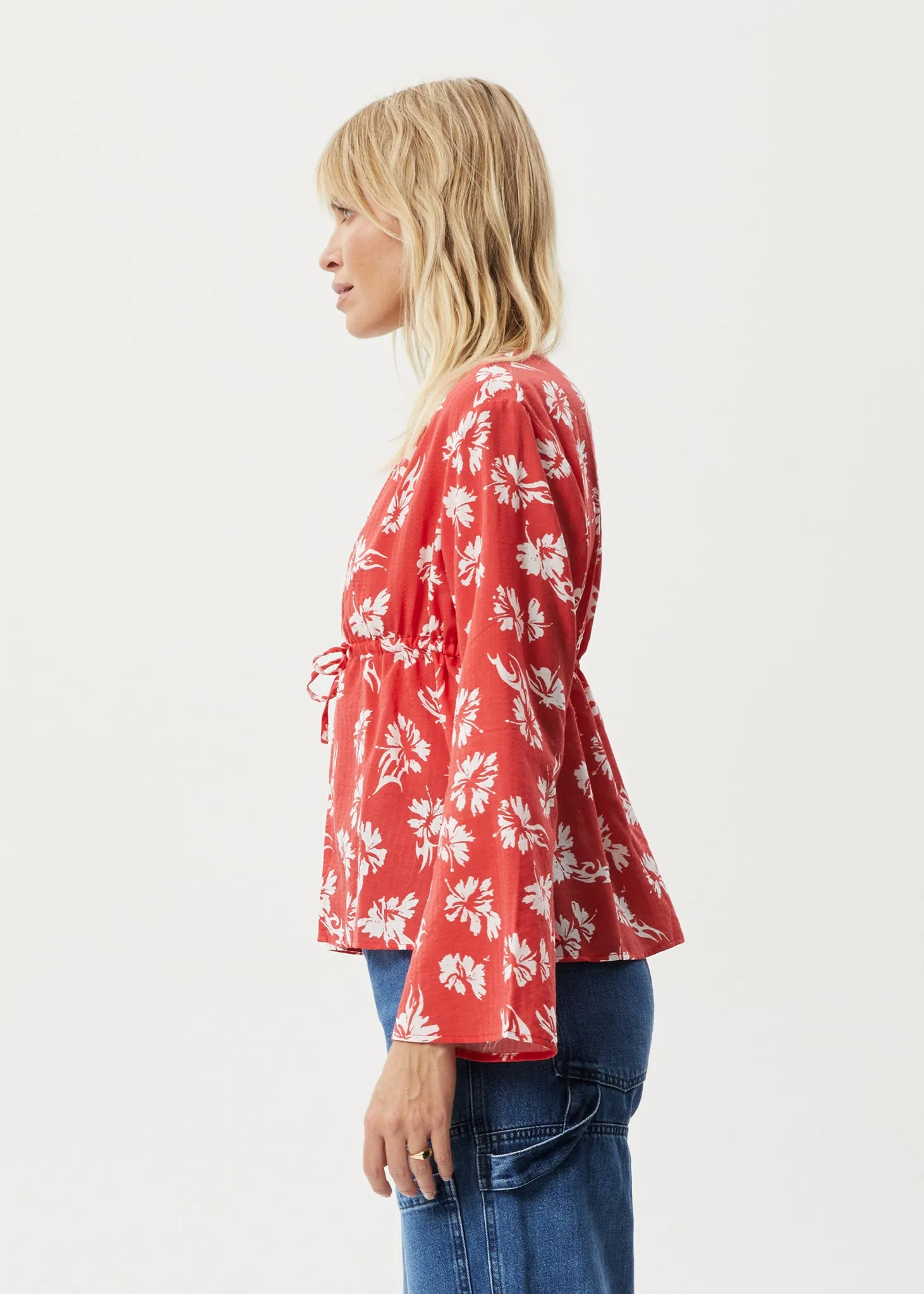 AFENDS Womens Hibiscus - Tie Blouse - Hibiscus