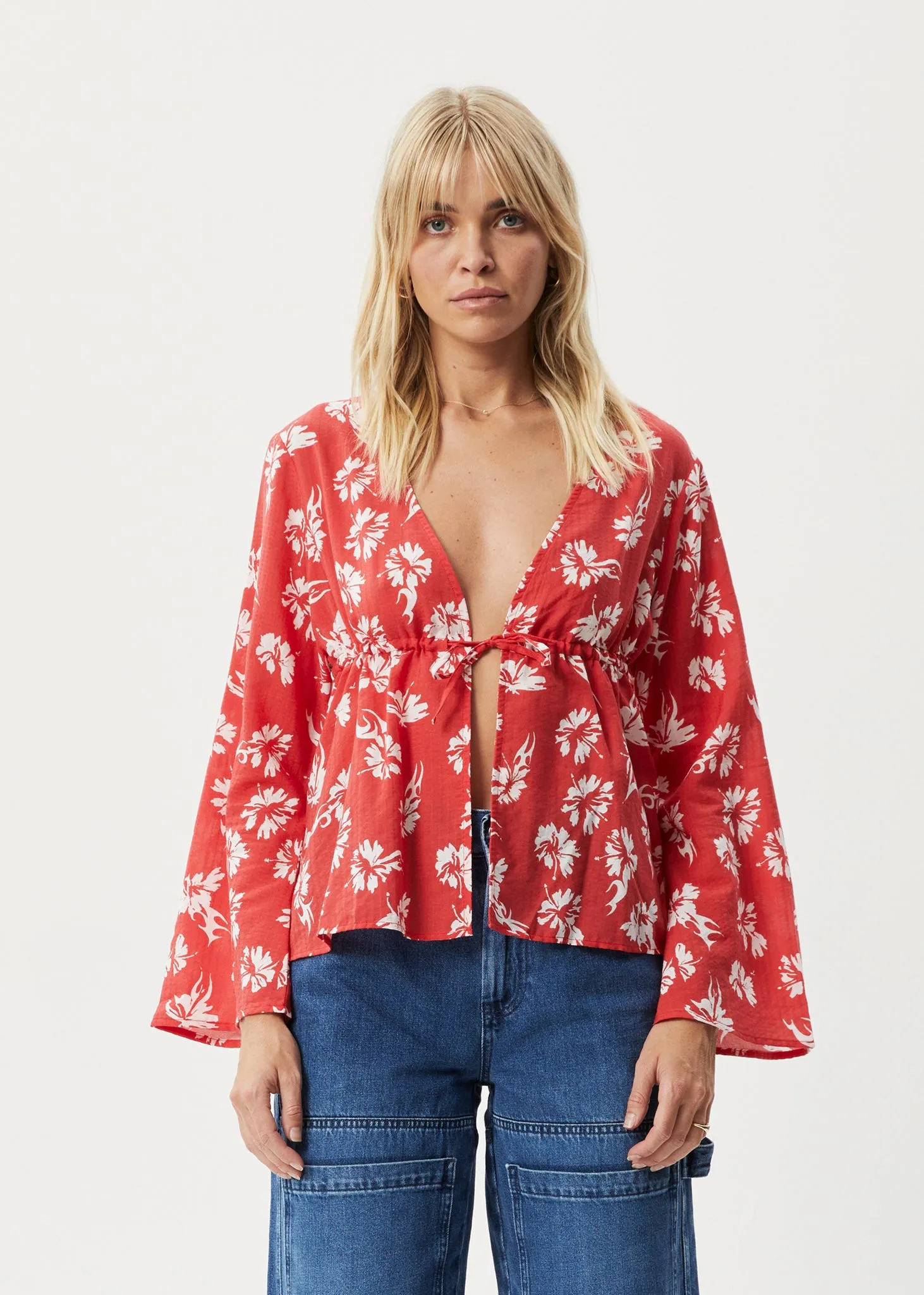 AFENDS Womens Hibiscus - Tie Blouse - Hibiscus