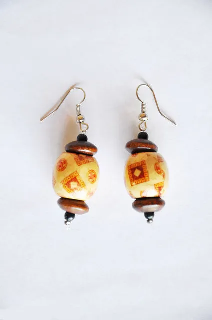 African Wooden Earrings with unique patterns-DPJ233