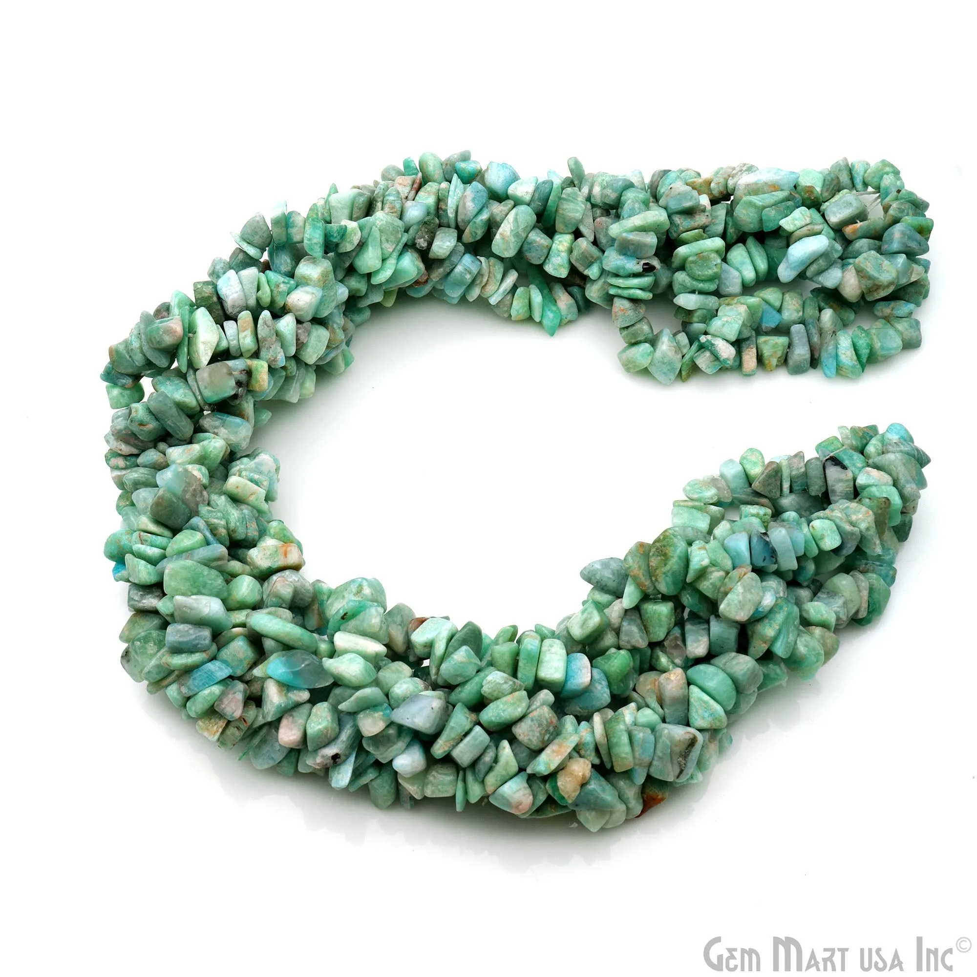 Amazonite Chip Beads, 34 Inch, Natural Chip Strands, Drilled Strung Nugget Beads, 7-10mm, Polished, GemMartUSA (CHAZ-70004)