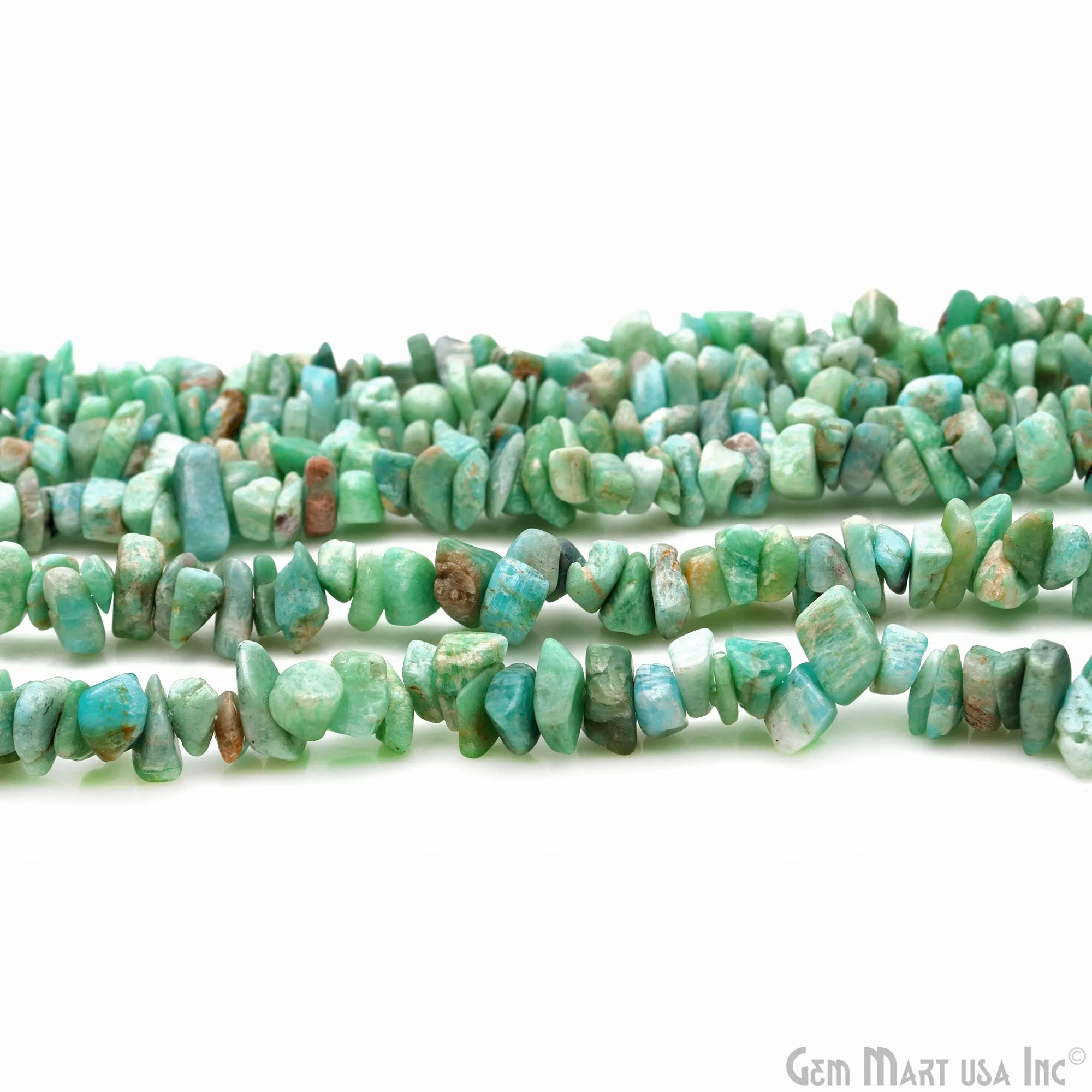 Amazonite Chip Beads, 34 Inch, Natural Chip Strands, Drilled Strung Nugget Beads, 7-10mm, Polished, GemMartUSA (CHAZ-70004)