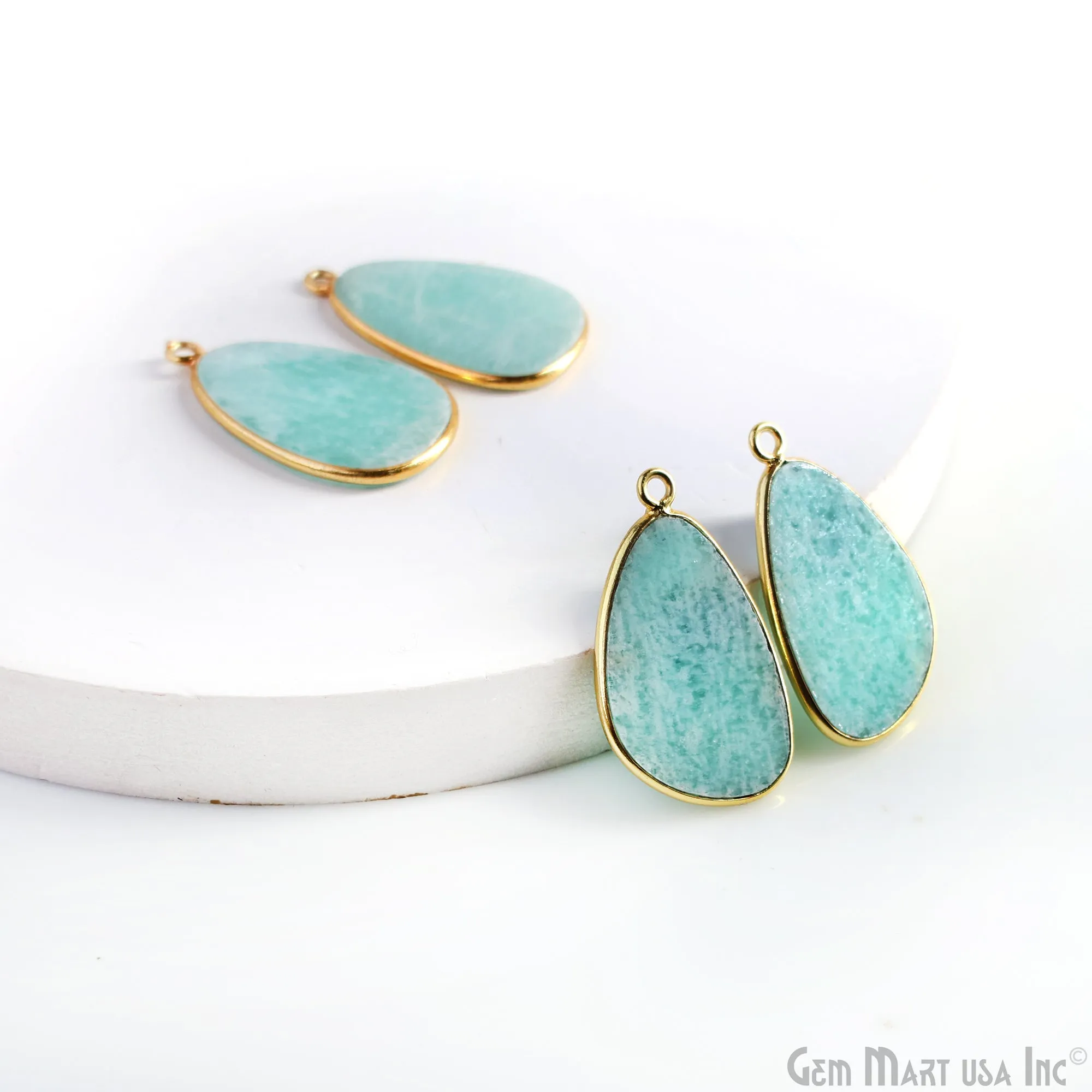 Amazonite Free Form Gold Plated Single Bail Bezel Smooth Slab Slice Thick Gemstone Connector 30x16mm 1 Pair