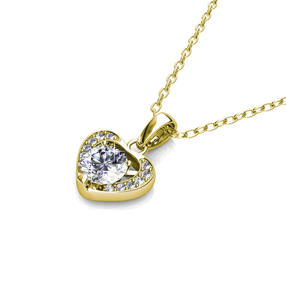 Amberly 18k White Gold Plated Heart Pendant Necklace with Solitaire Round Cut Swarovski Crystals