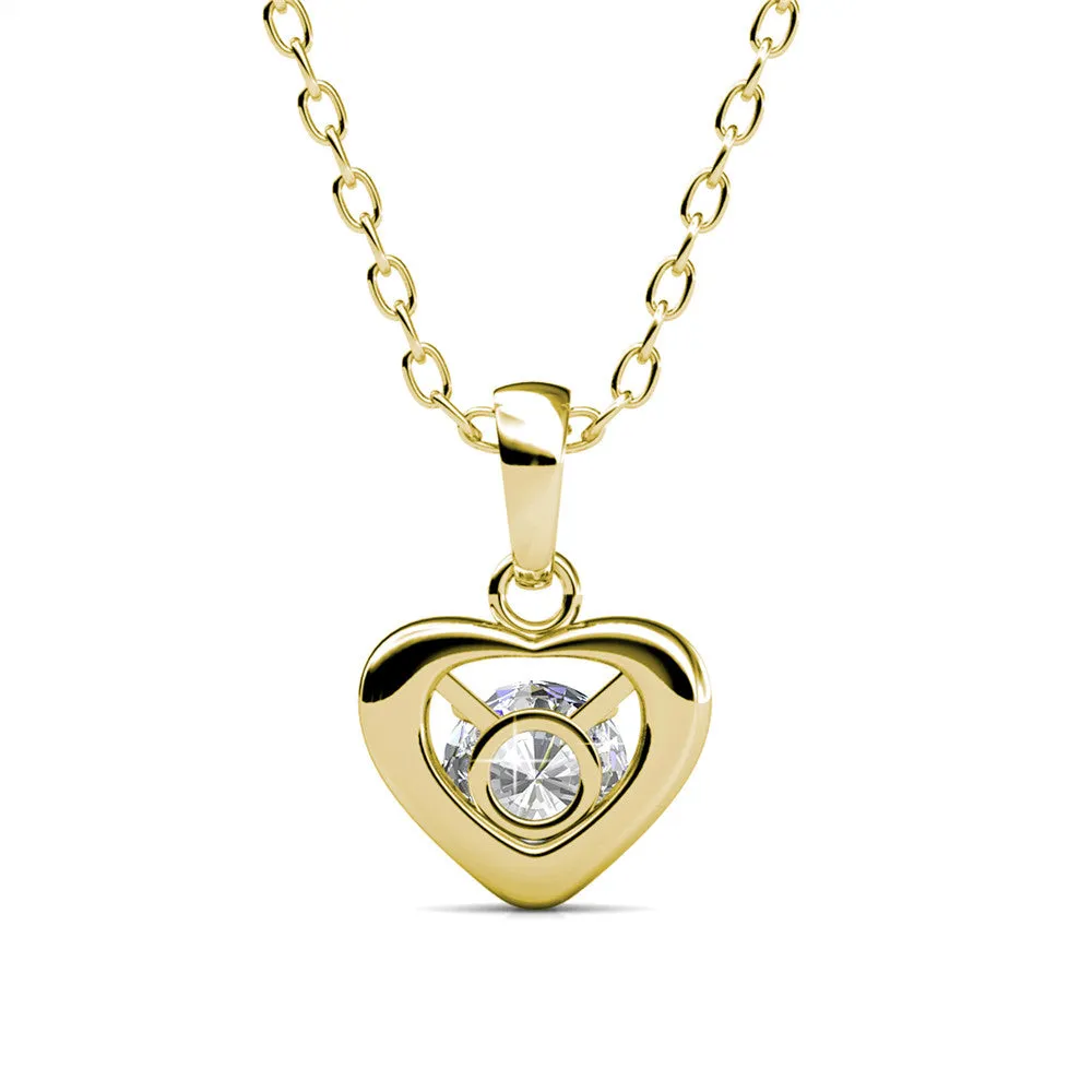 Amberly 18k White Gold Plated Heart Pendant Necklace with Solitaire Round Cut Swarovski Crystals