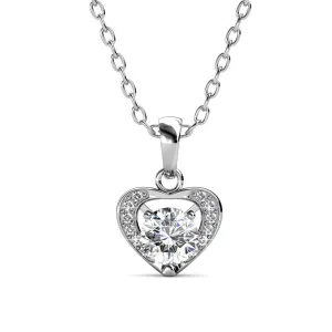 Amberly 18k White Gold Plated Heart Pendant Necklace with Solitaire Round Cut Swarovski Crystals