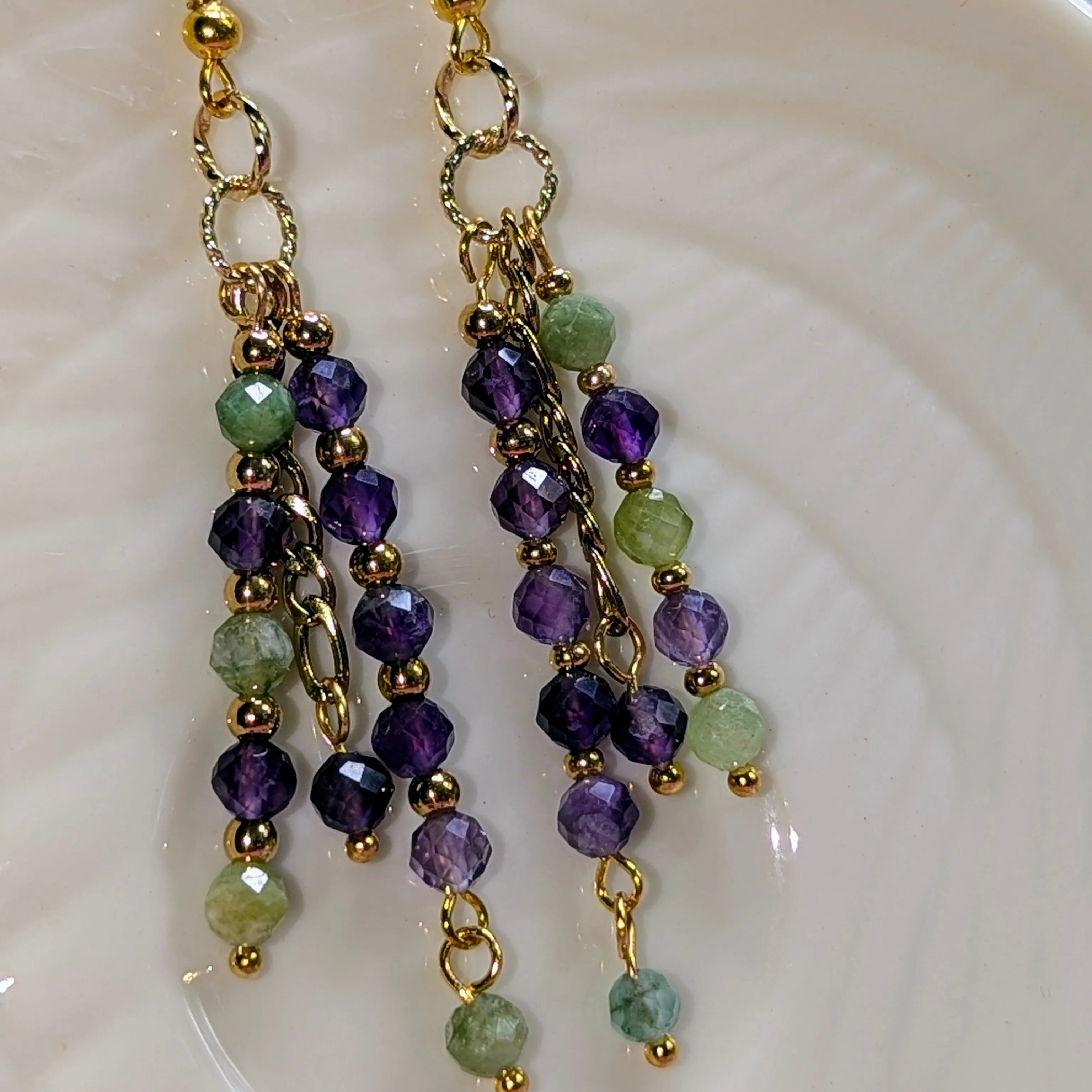 Amethyst and Prehnite dangle earrings - perfect for any occasion