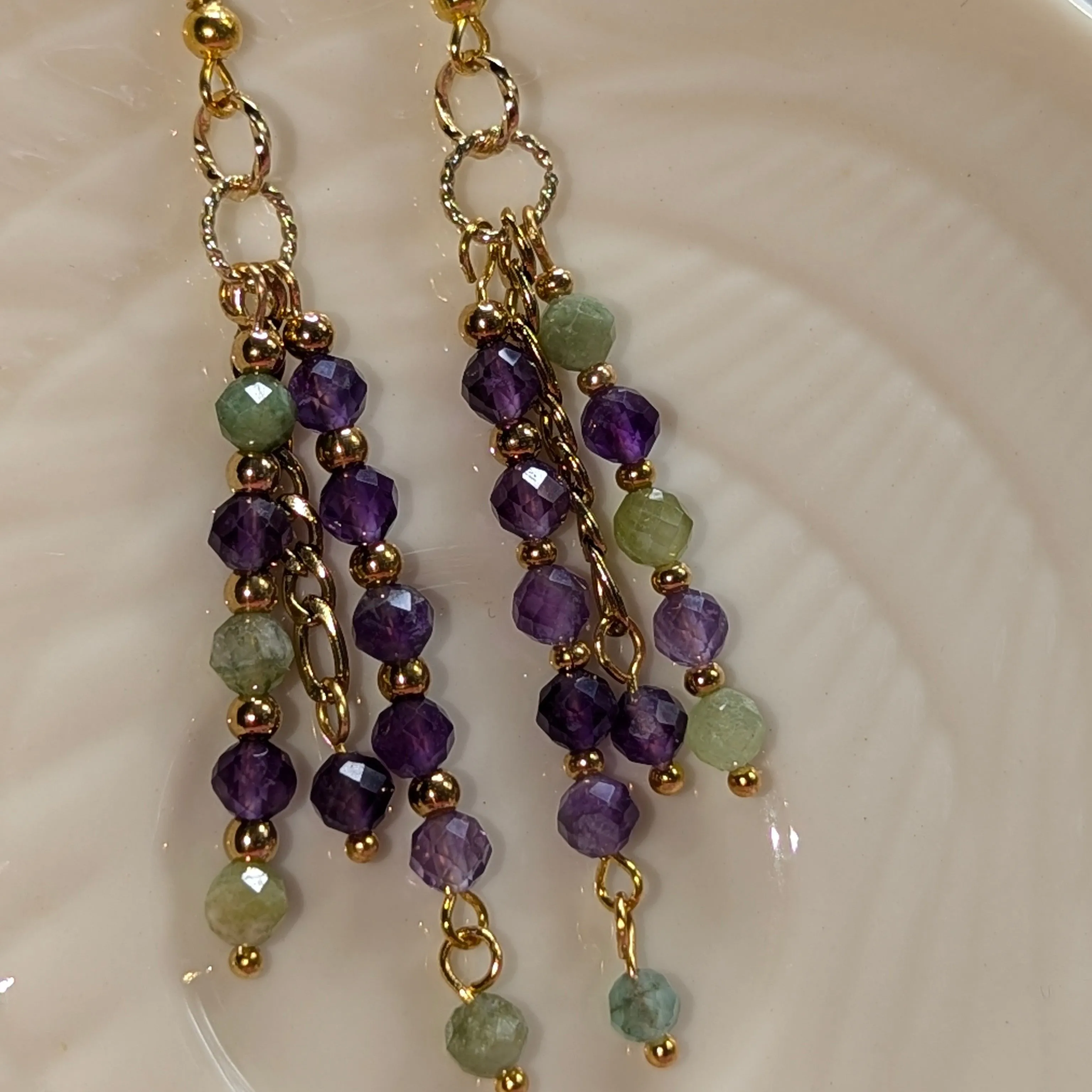 Amethyst and Prehnite dangle earrings - perfect for any occasion