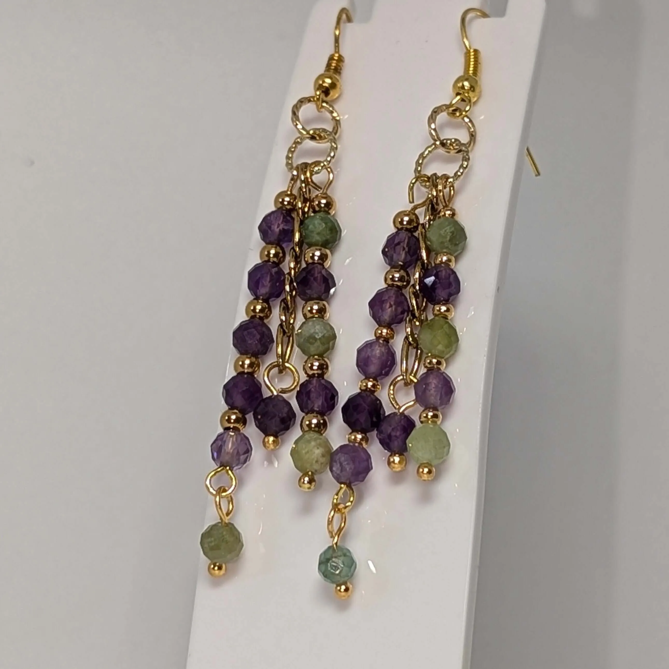 Amethyst and Prehnite dangle earrings - perfect for any occasion