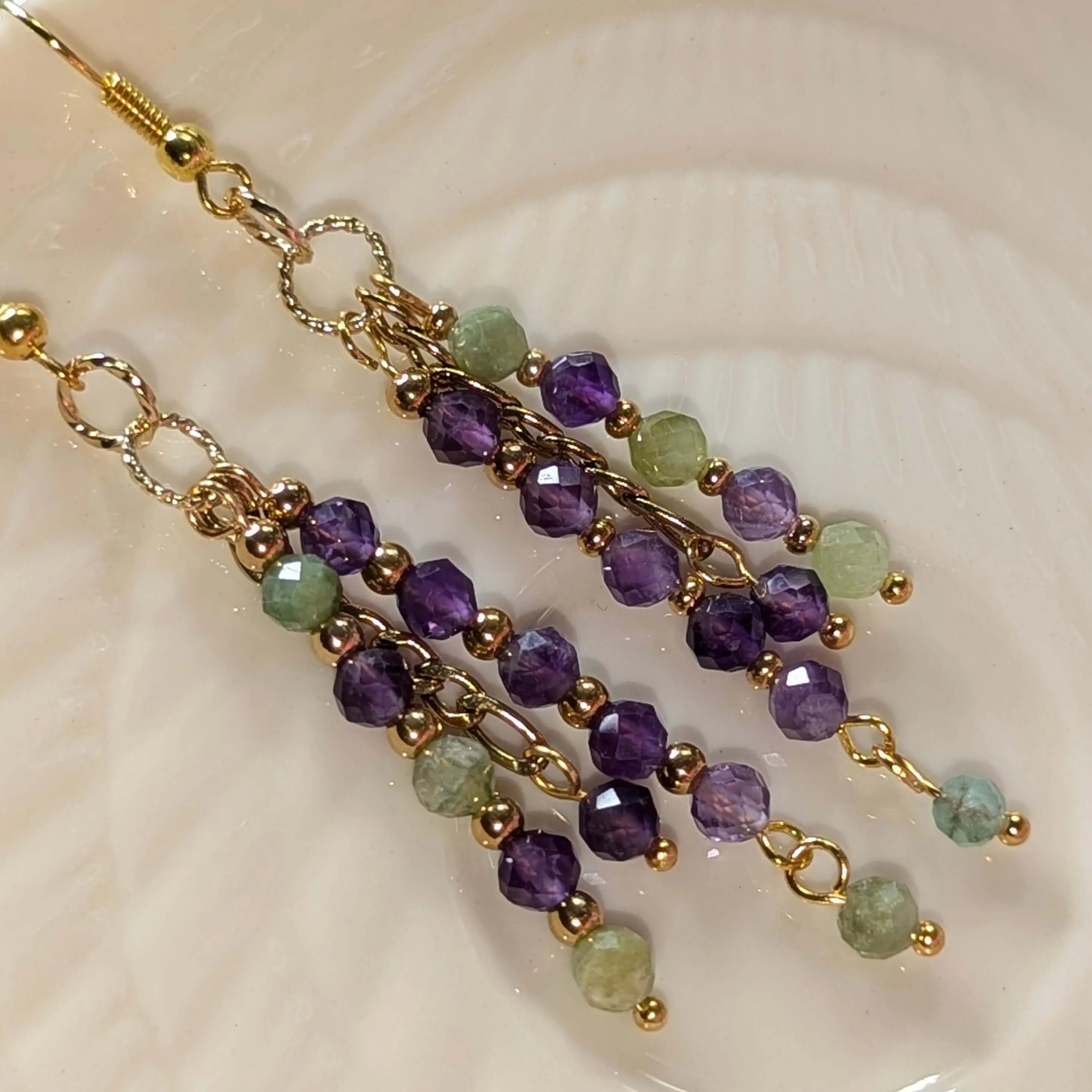 Amethyst and Prehnite dangle earrings - perfect for any occasion