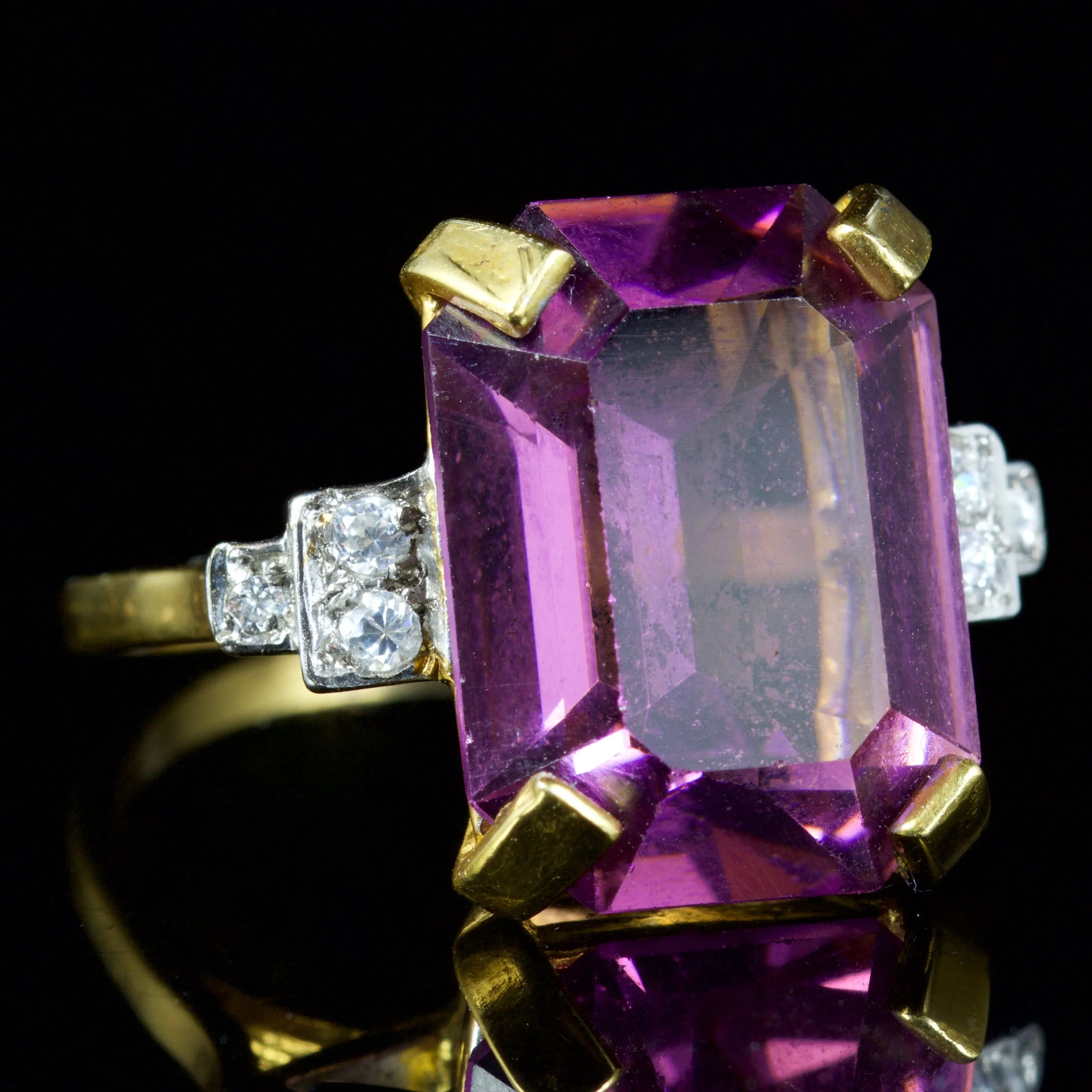 Amethyst Paste Stone Ring 18Ct Gold Silver