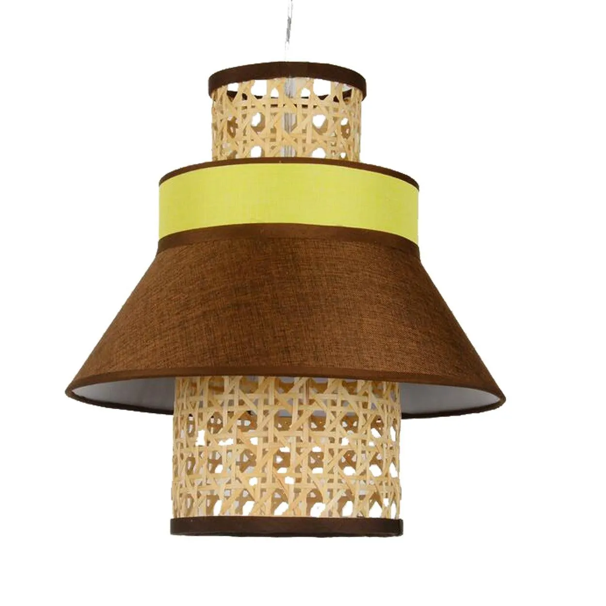 ANKUR RETRO NATURAL BAMBOO CANE AND FABRIC PENDANT LIGHT DARK BROWN