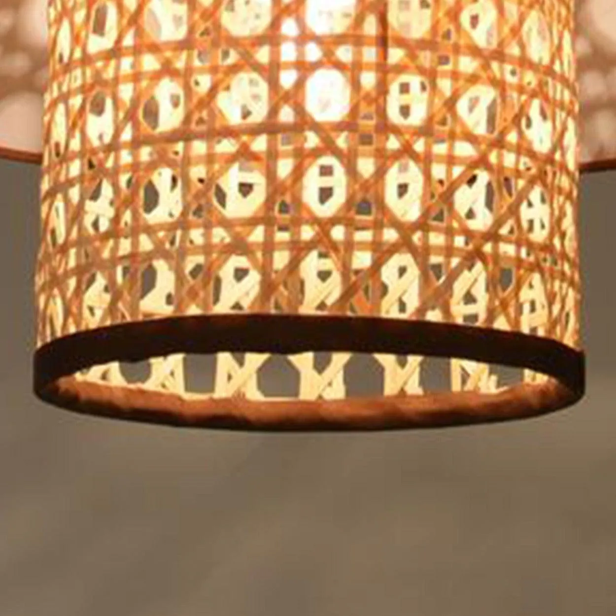 ANKUR RETRO NATURAL BAMBOO CANE AND FABRIC PENDANT LIGHT DARK BROWN