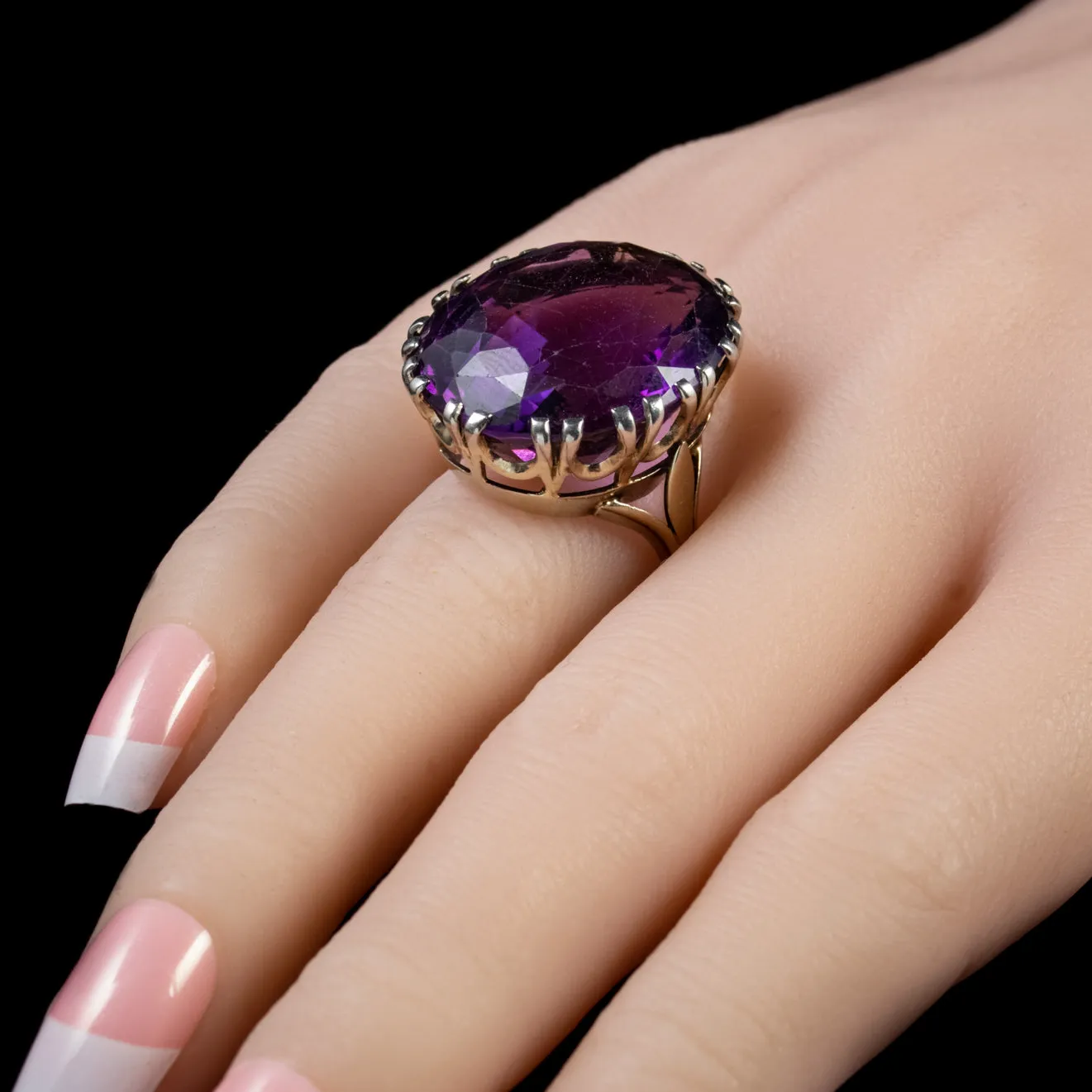 Antique Victorian 35Ct Amethyst Silver Ring Circa 1900