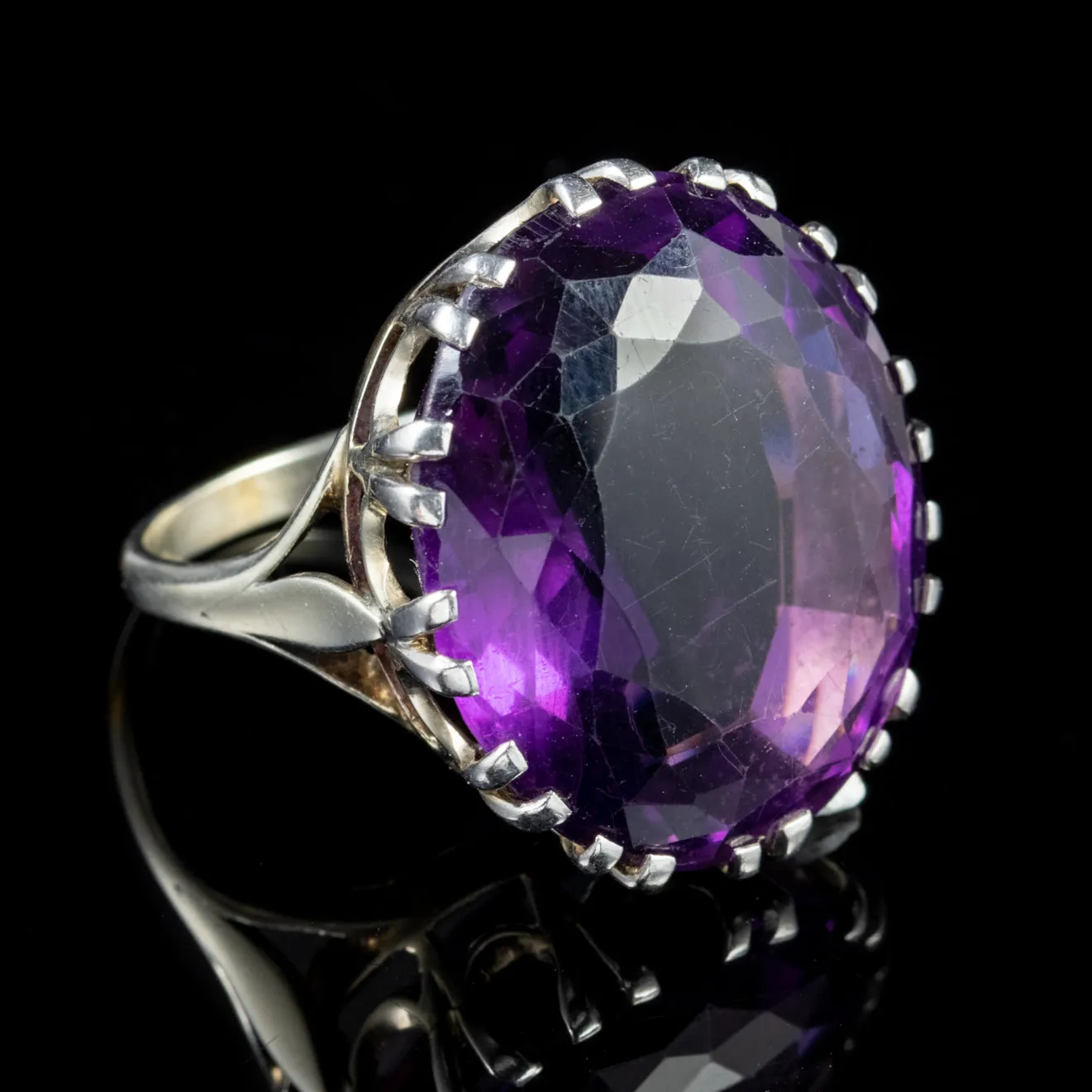 Antique Victorian 35Ct Amethyst Silver Ring Circa 1900