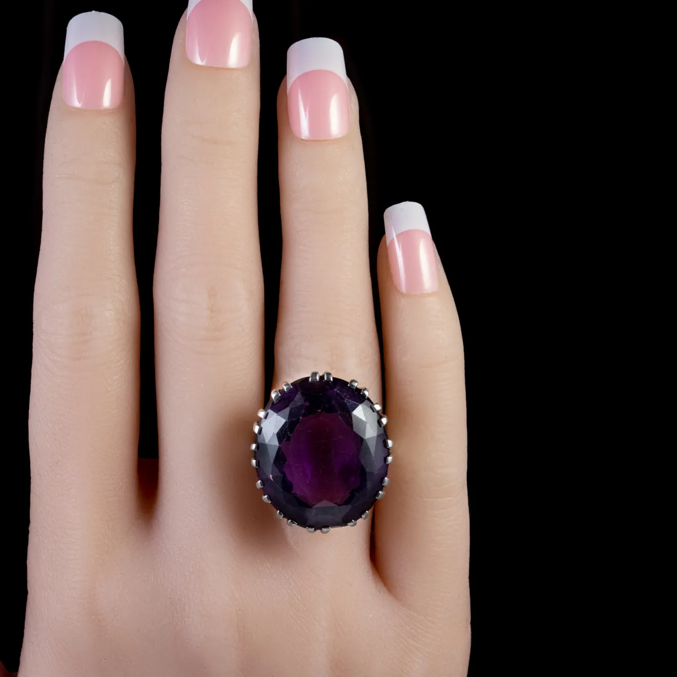 Antique Victorian 35Ct Amethyst Silver Ring Circa 1900