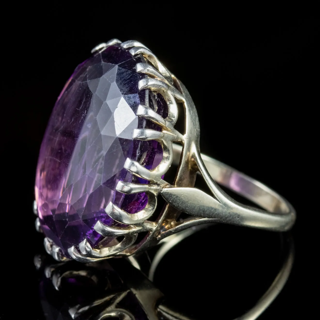 Antique Victorian 35Ct Amethyst Silver Ring Circa 1900