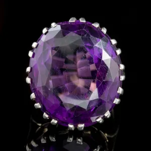 Antique Victorian 35Ct Amethyst Silver Ring Circa 1900