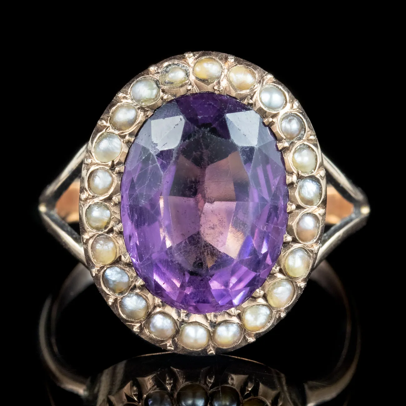 Antique Victorian Amethyst Pearl Ring 6ct Amethyst