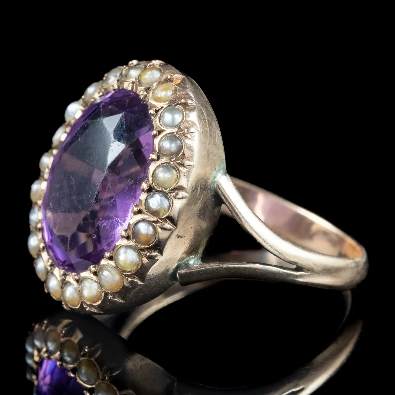 Antique Victorian Amethyst Pearl Ring 6ct Amethyst