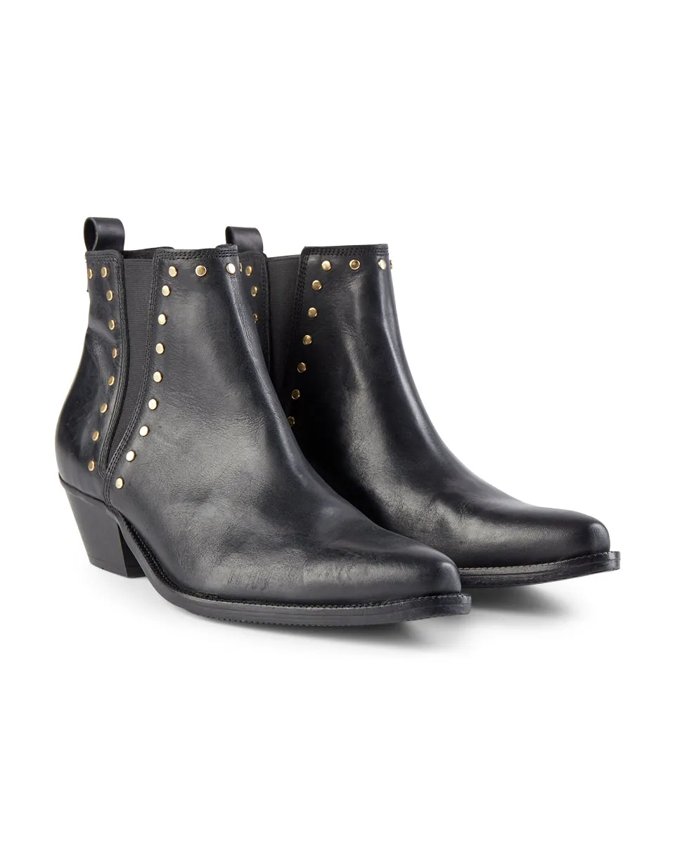 Arietta Studs Leather Chelsea Boot - BLACK