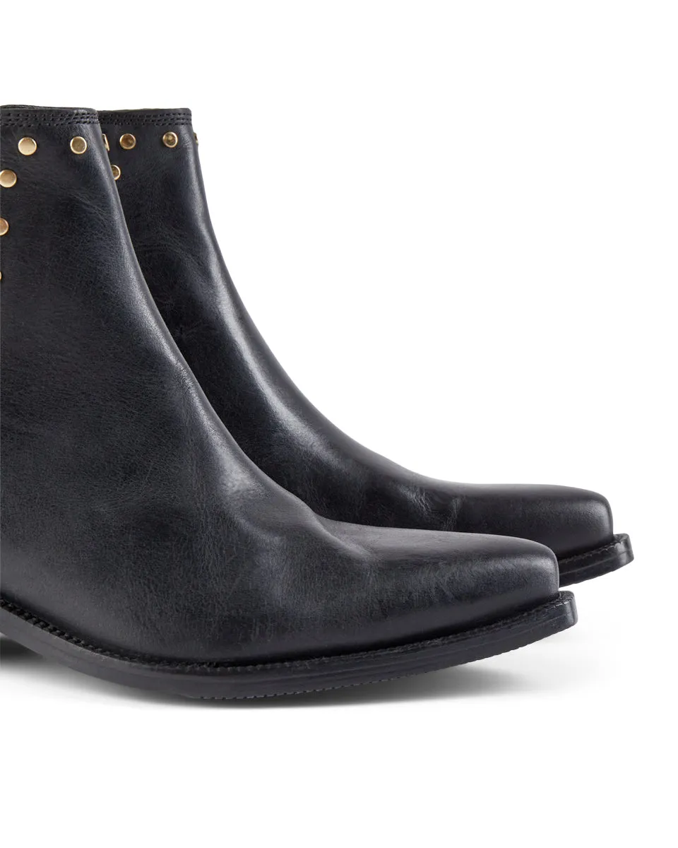 Arietta Studs Leather Chelsea Boot - BLACK