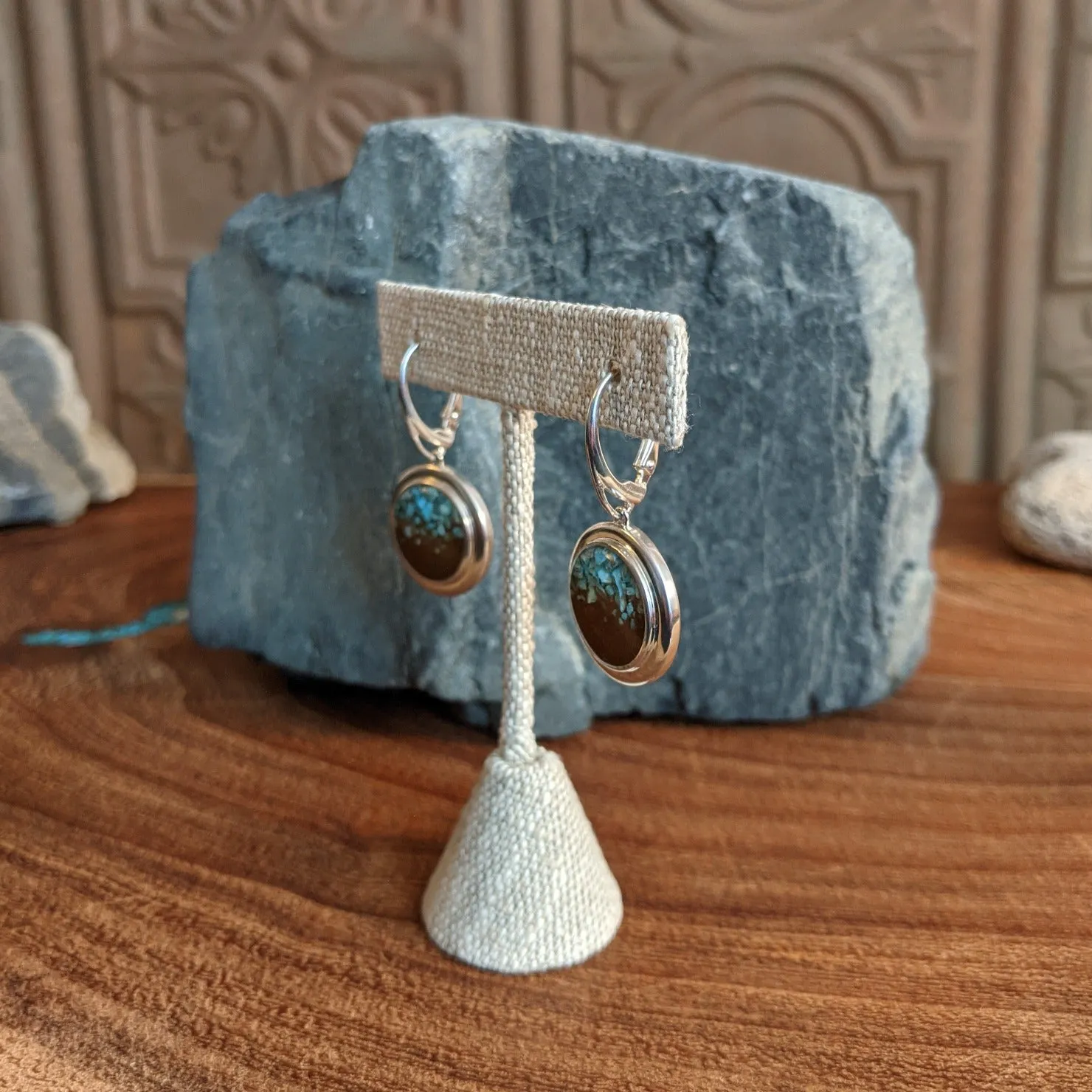 Arizona Sand & Turquoise Neptune Leverback Sterling Silver Earrings by Dune Jewelry GJ-ERN-GNEPE