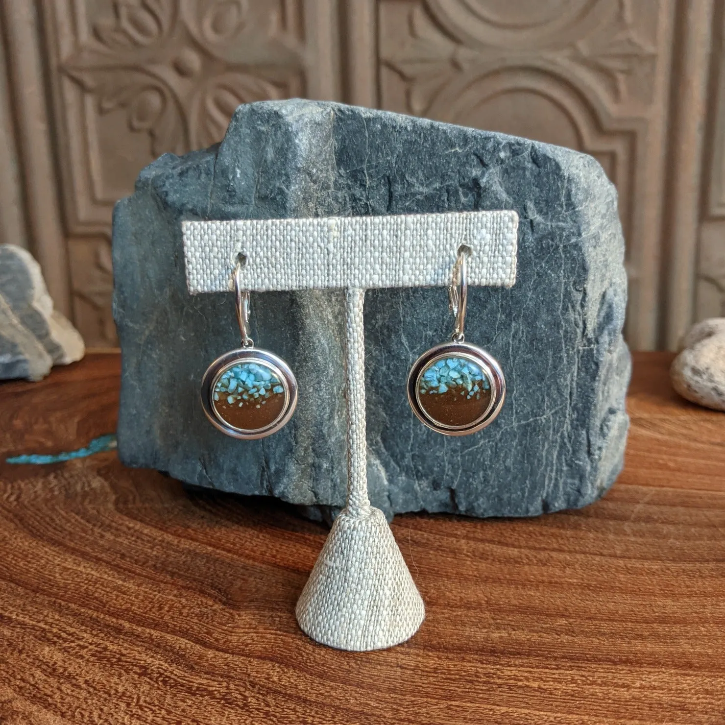 Arizona Sand & Turquoise Neptune Leverback Sterling Silver Earrings by Dune Jewelry GJ-ERN-GNEPE