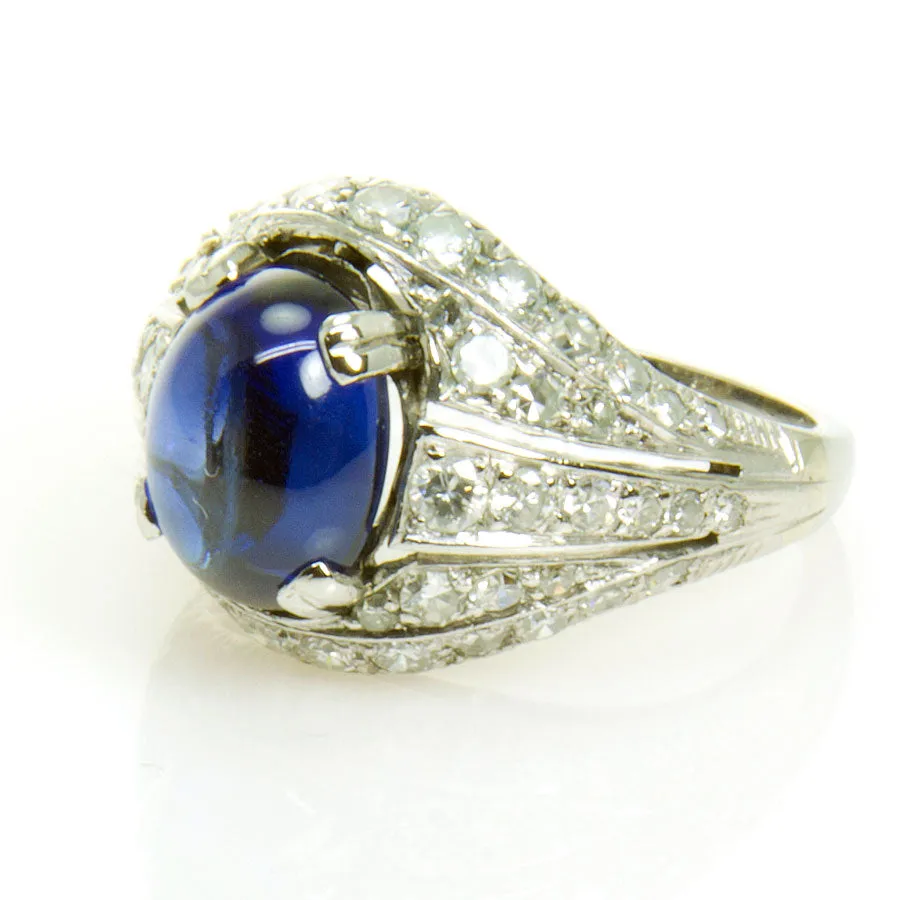 Art Deco 5.73ct Sapphire & Diamond Ring