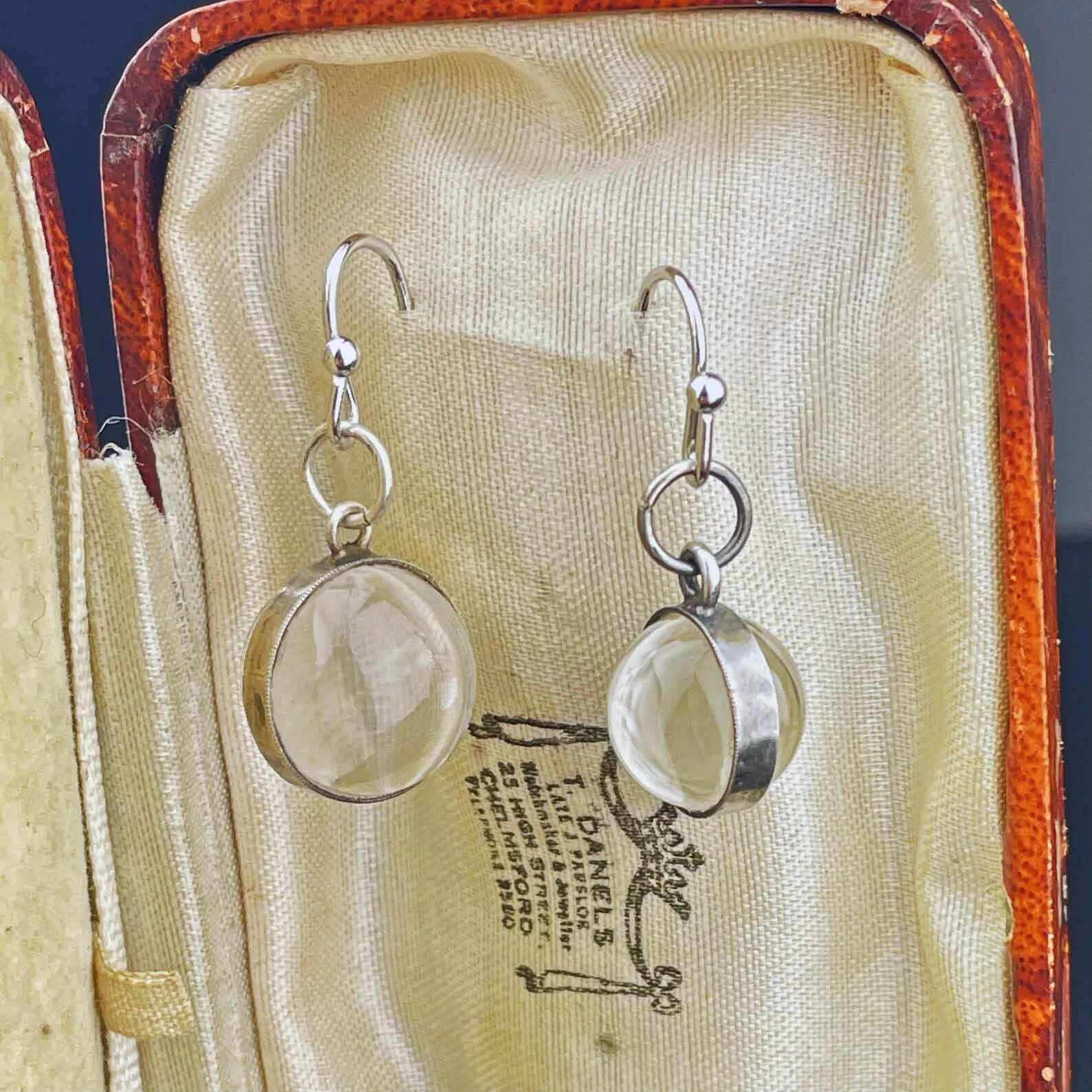 Art Deco Silver Pools Of Light Rock Crystal Earrings