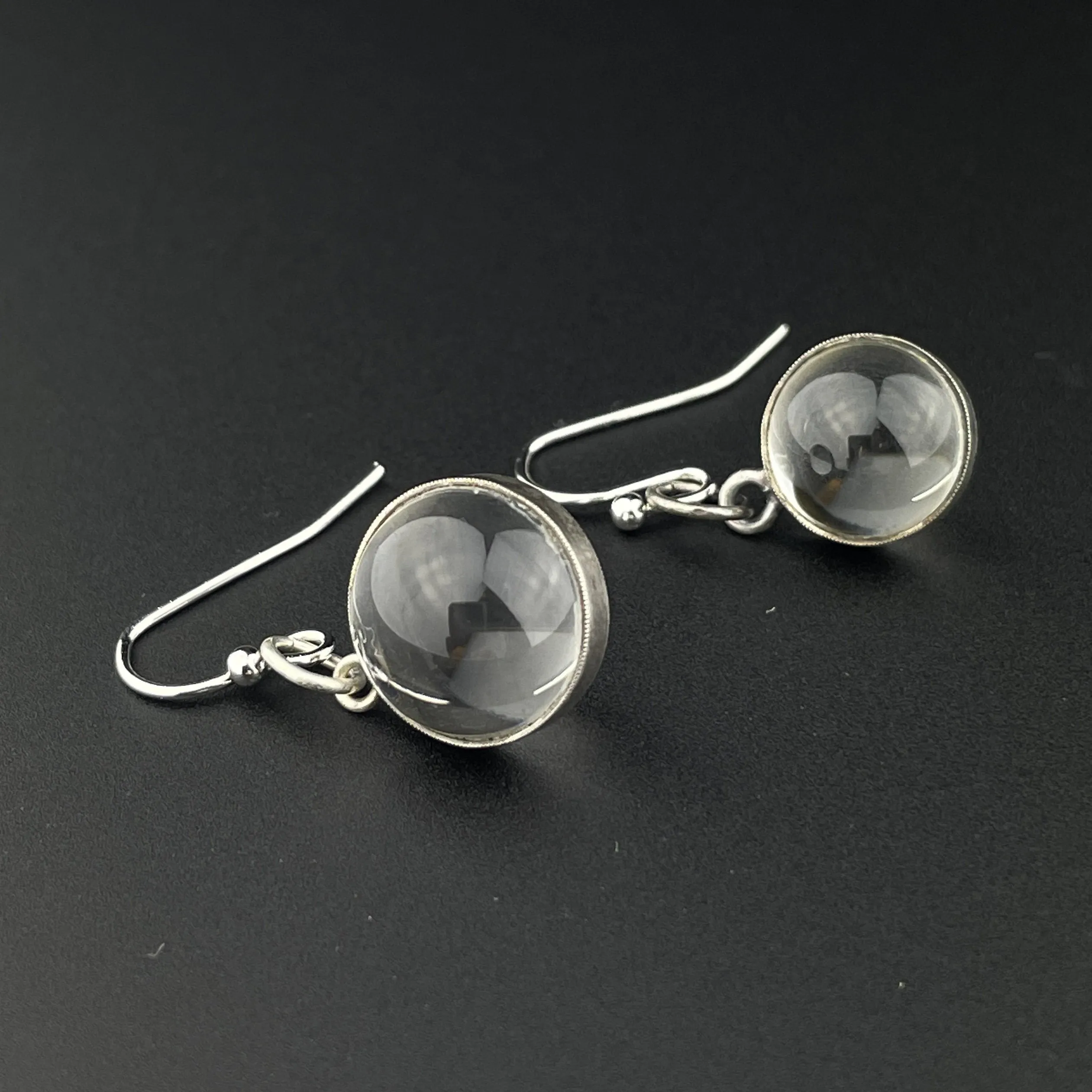 Art Deco Silver Pools Of Light Rock Crystal Earrings