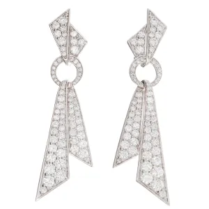 Art Deco Style 18k White Gold 1.64ct Diamond Earrings