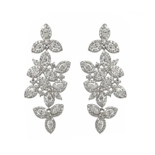 Beautiful Unique Detailed Floral Multi Shape Design CZ Dangle Statement Brass Earrings