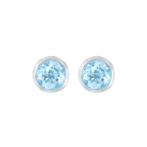 Bezel Set Aquamarine Stud Earrings in 18k White Gold