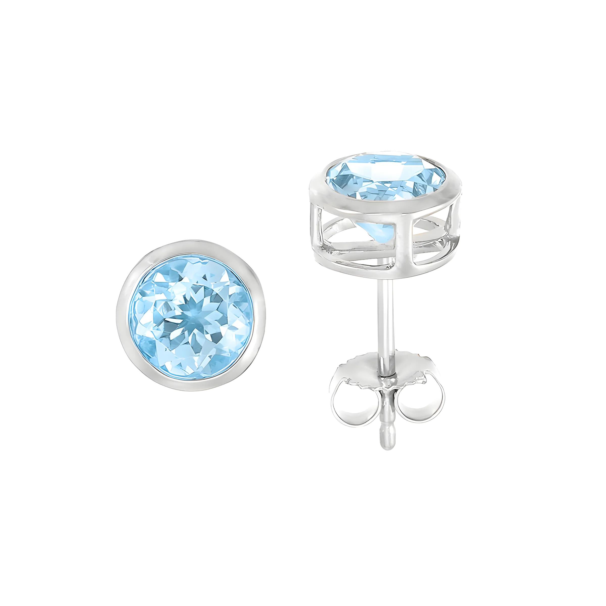 Bezel Set Aquamarine Stud Earrings in 18k White Gold