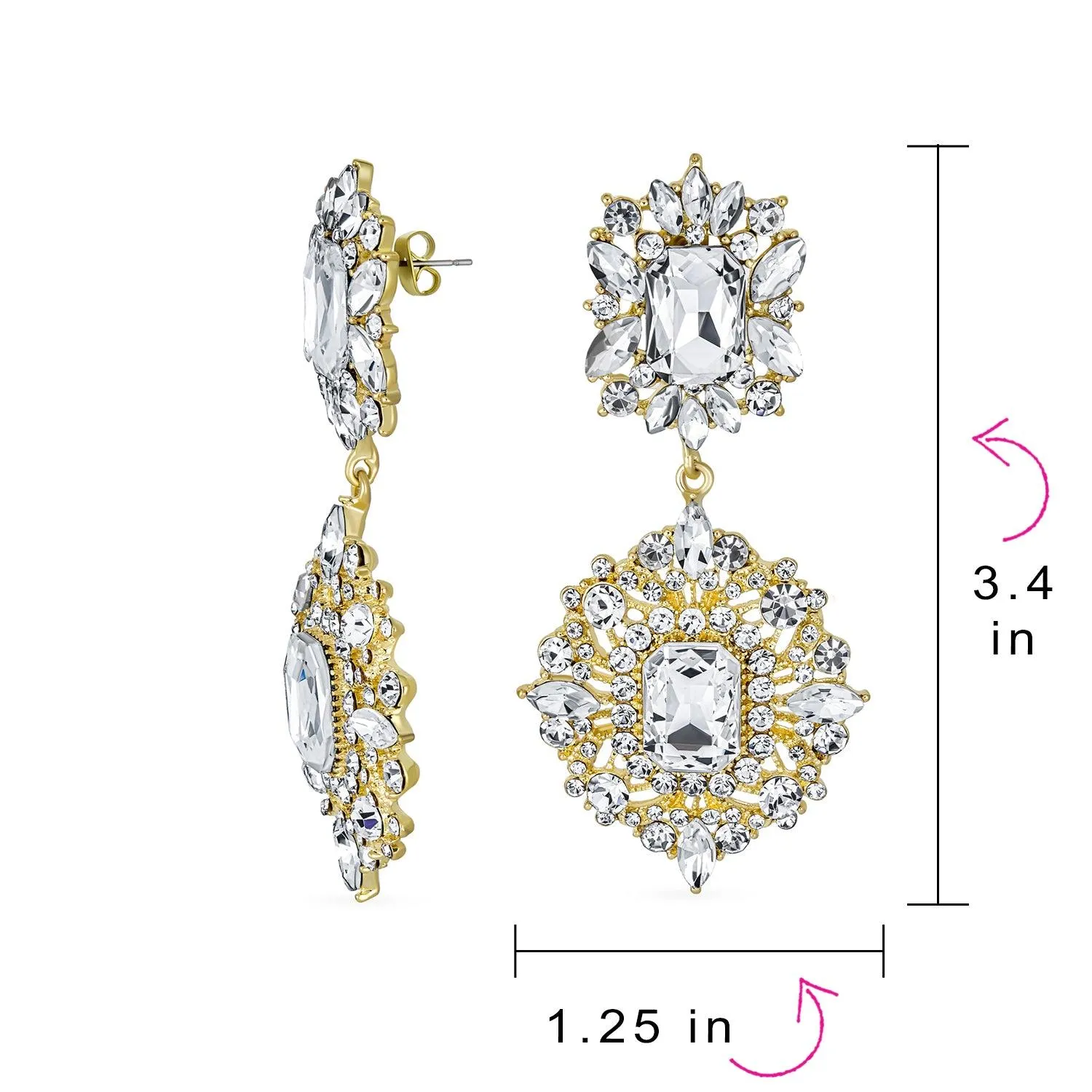 BIG Statement Crystal Art Deco Vintage Style Chandelier Earrings