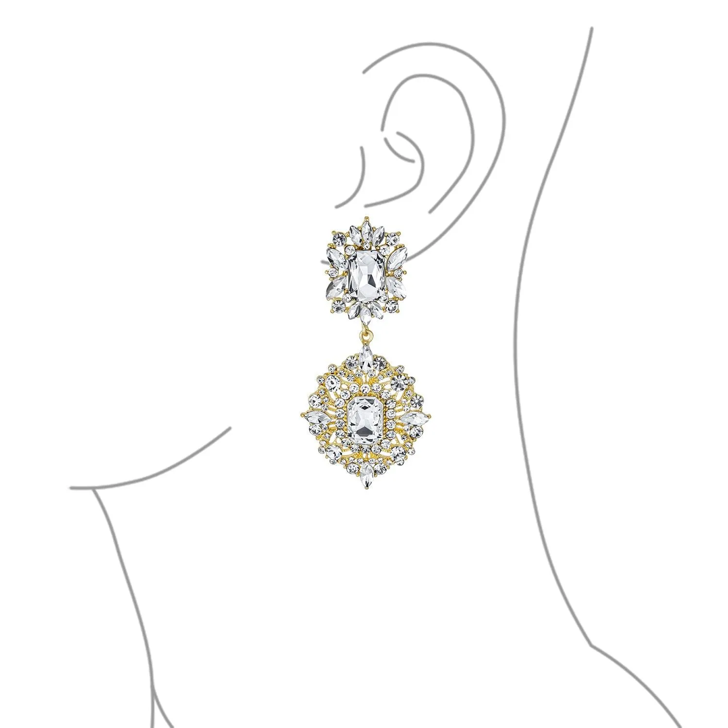 BIG Statement Crystal Art Deco Vintage Style Chandelier Earrings