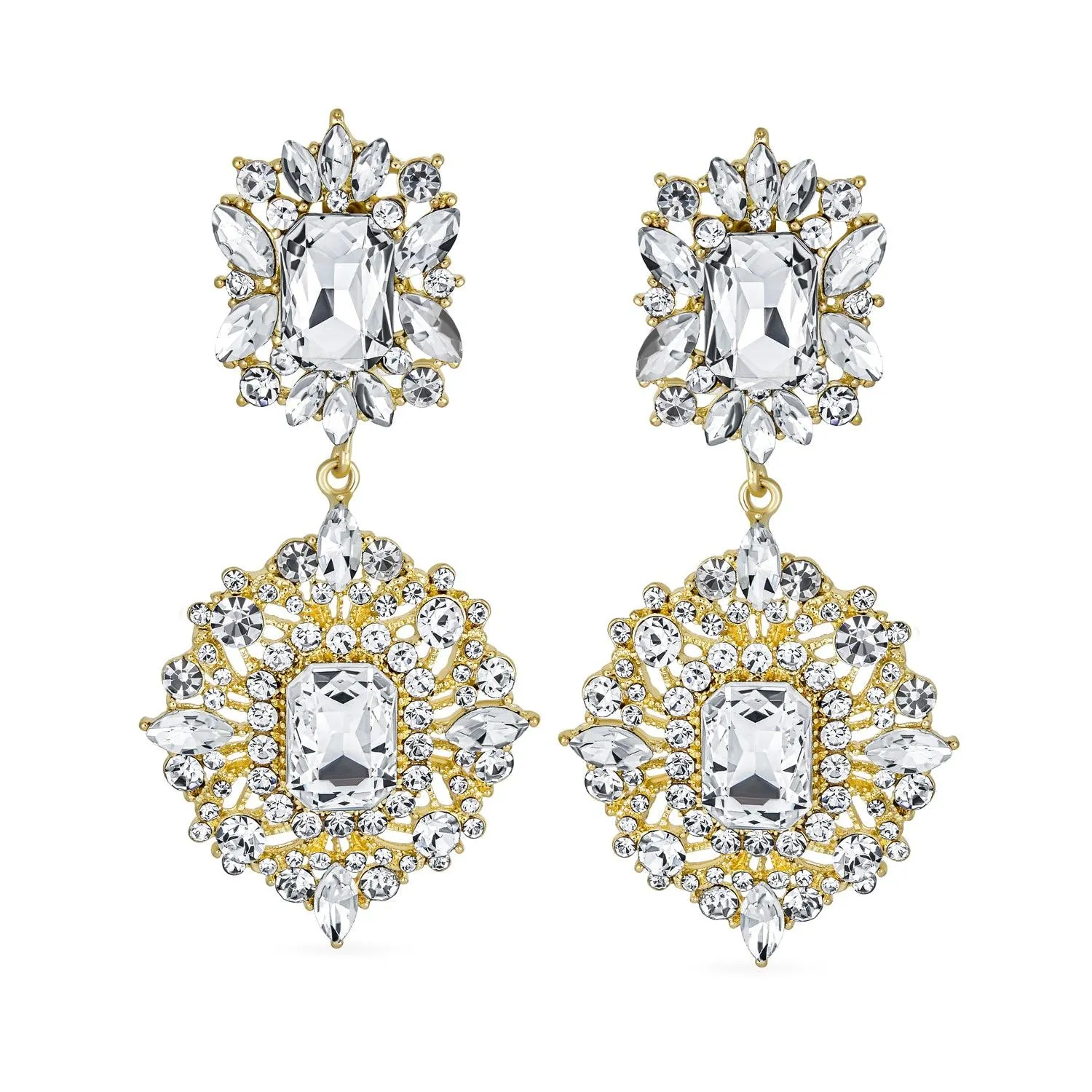 BIG Statement Crystal Art Deco Vintage Style Chandelier Earrings