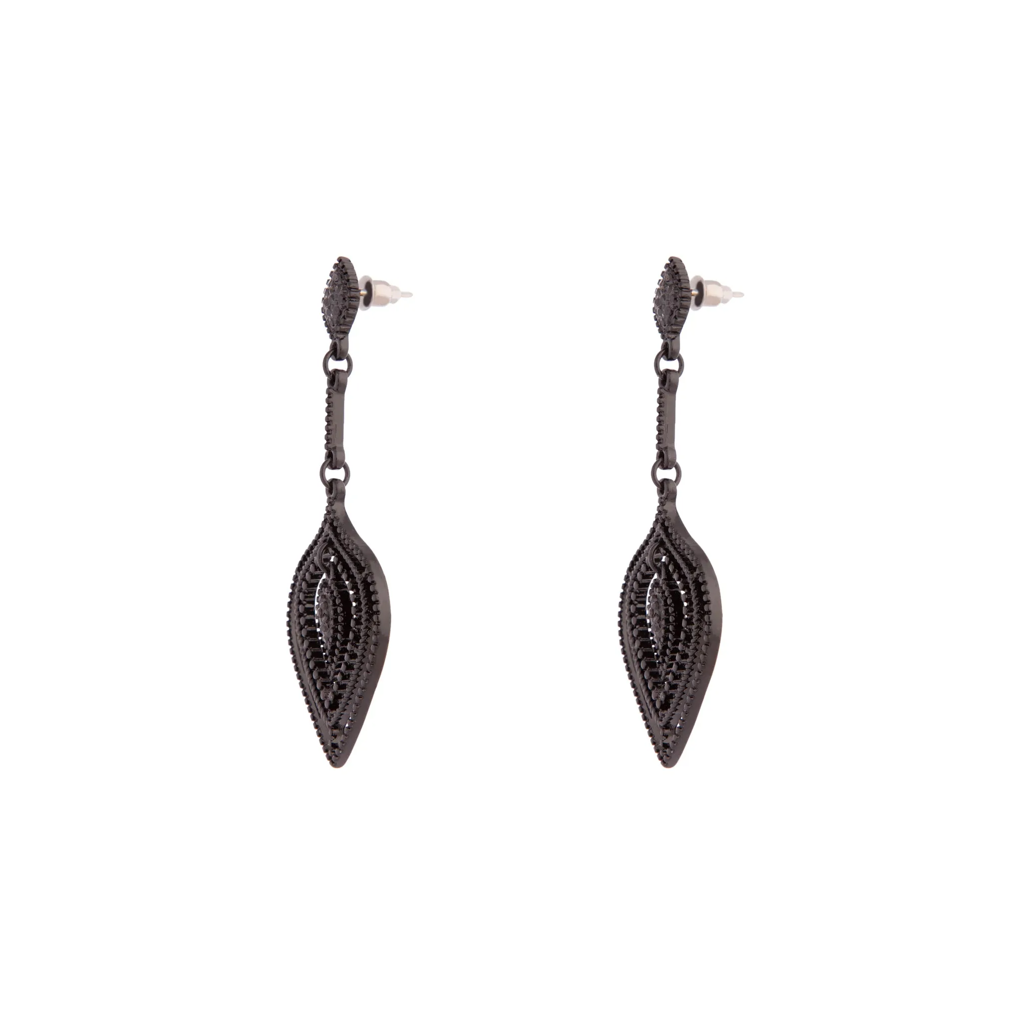 Black Textured Drop Earrings