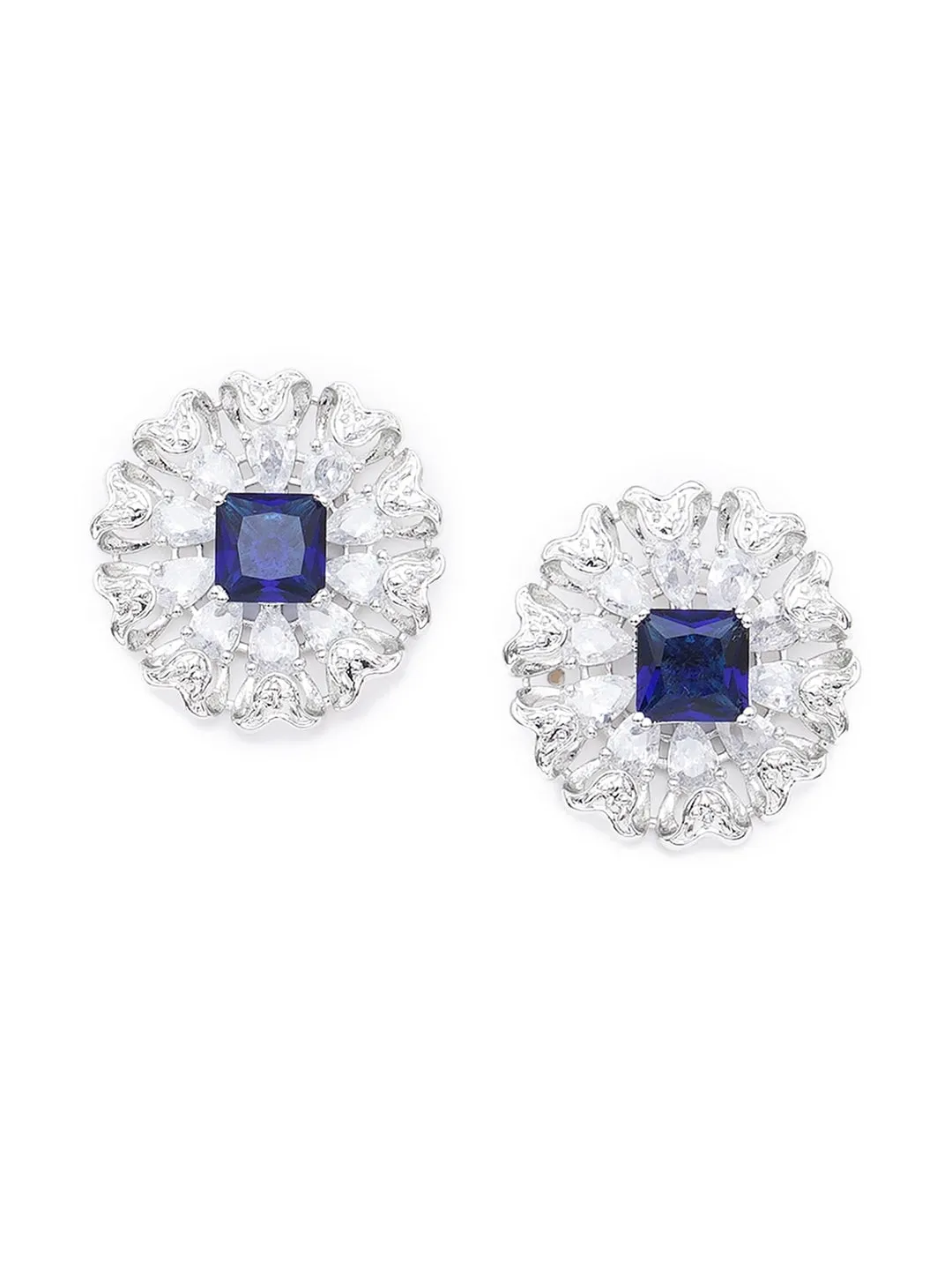 Blue American Diamond Contemporary Studs Earrings