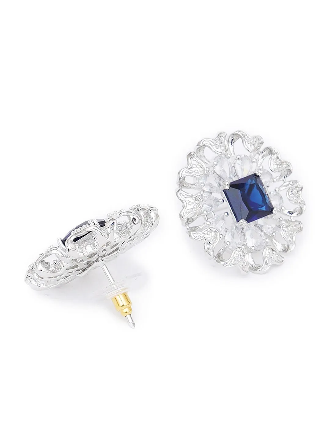 Blue American Diamond Contemporary Studs Earrings